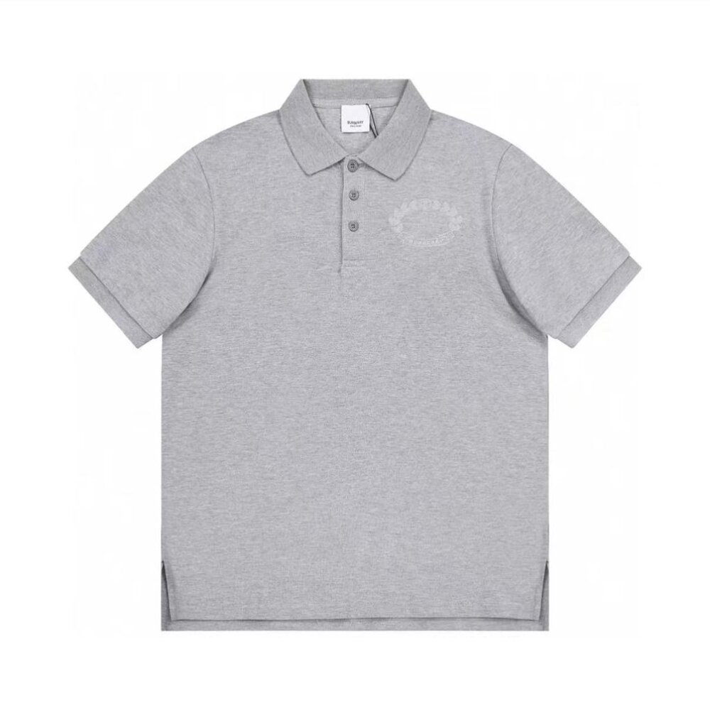 NWT BURBERRY Authentic Embroidered Oak Leaf Crest Polo Shirt In Pale Grey Melang
